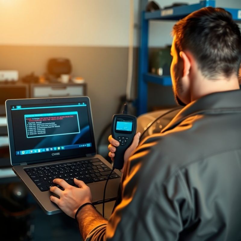 Scaner OBD conectat la un autoturism în service